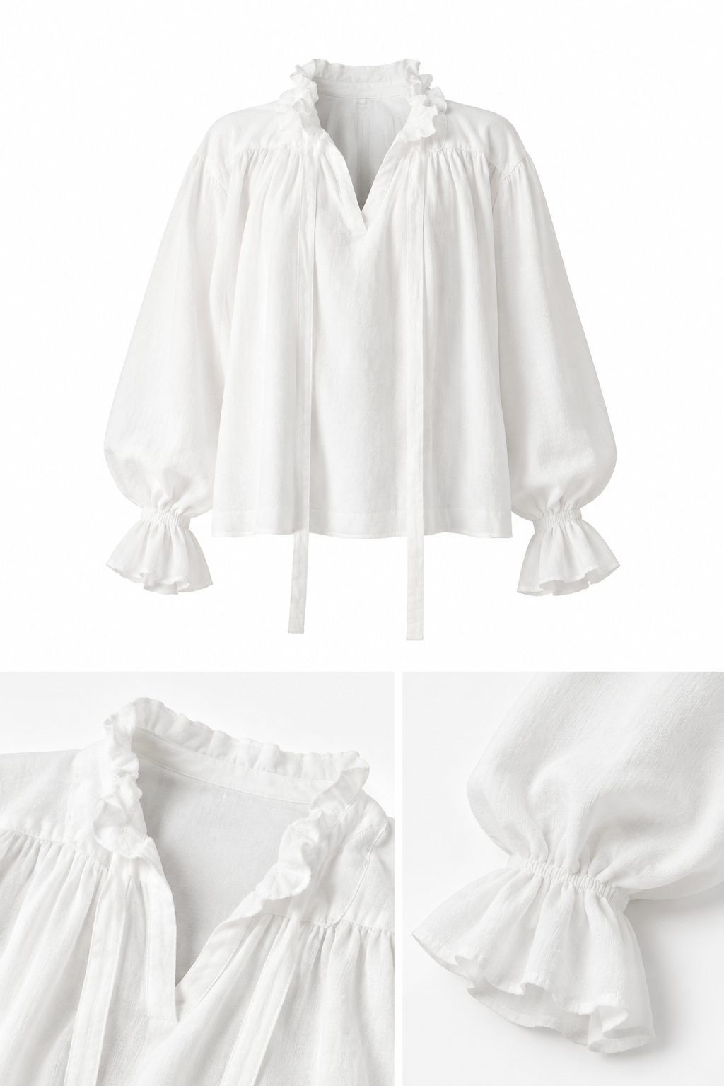 Off White Cotton Tie Front Shirt