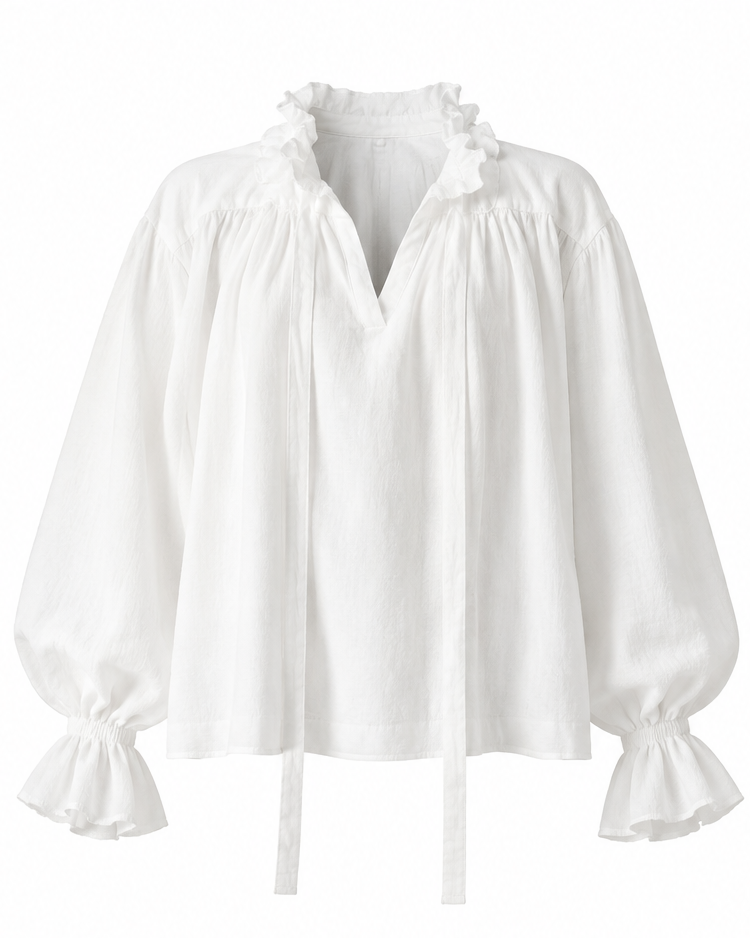 Off White Cotton Tie Front Shirt