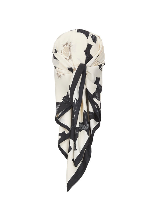 Black white leaf pattern scarf